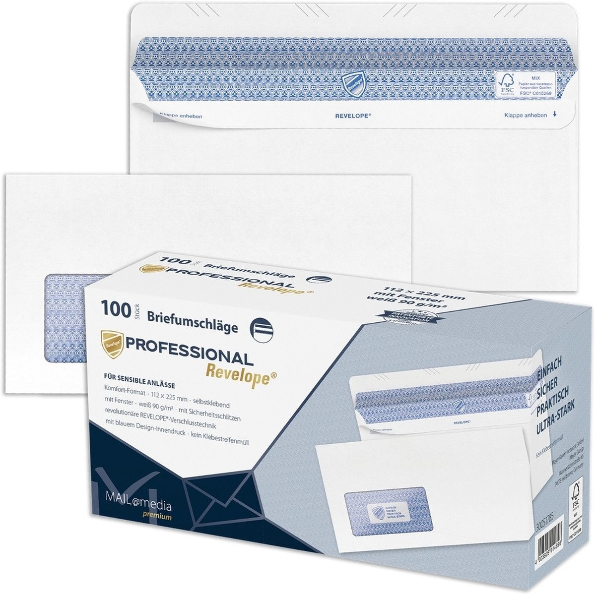 Briefumschlag Конверты Revelope DINlang 90g/qm haftklebend mit Fenster weiß V.