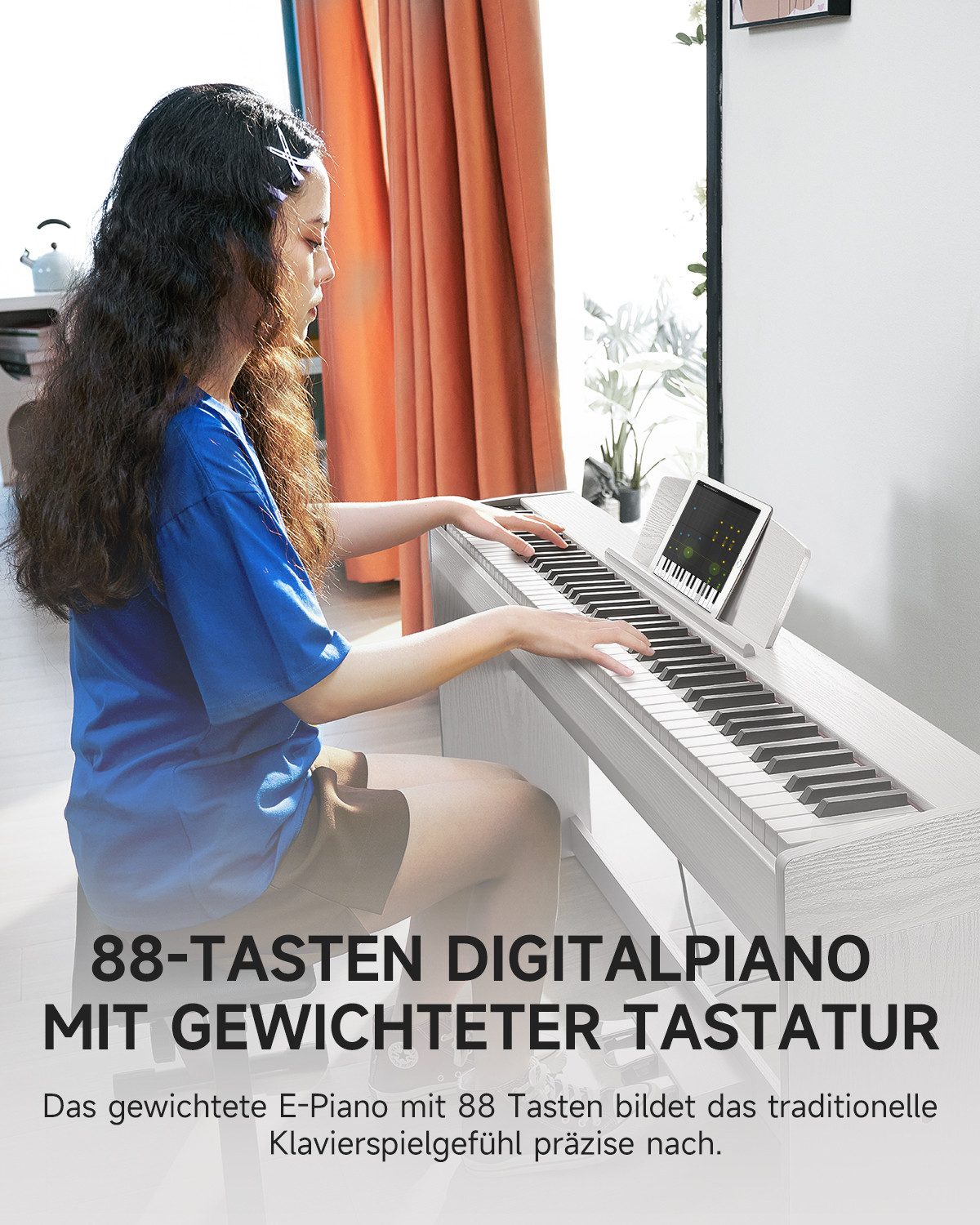 Donner Digitalpiano 88 Tasten gewichtete Tastatur 1000 Klangfarben Bluetooth DDP-50 LITE (Set, mit Notenständer, Dreifachpedal, Netzteil), Metronom, Aufnahme, Transponieren, Drahtloses /MIDI
