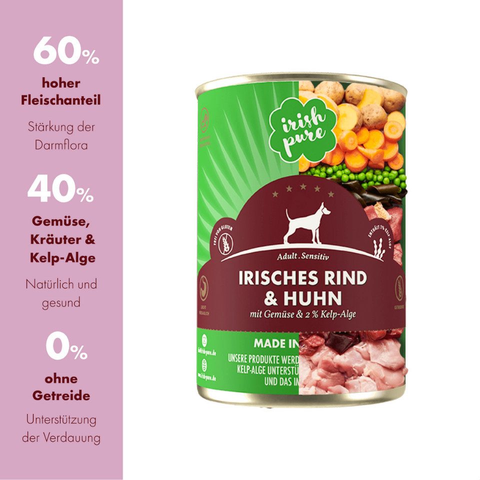 Irish Pure Irish Pure Nassfutter - getreidefreies, gut verdauliches Hundefutter Weiderind, Nassfutter für: Hunde