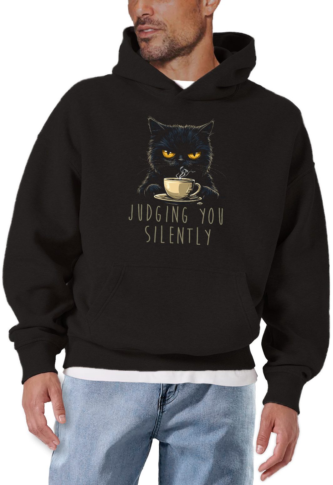 MAKAYA Kapuzenpullover mit Katzenmotiv Lustige Sprüche Sweatshirt Judging Y günstig online kaufen