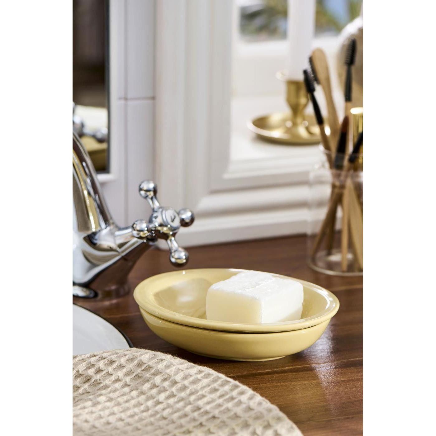 Ib Laursen Waschtisch-Set Ib Laursen Seifenschale in 2 Teilen Emaille Wheat Straw