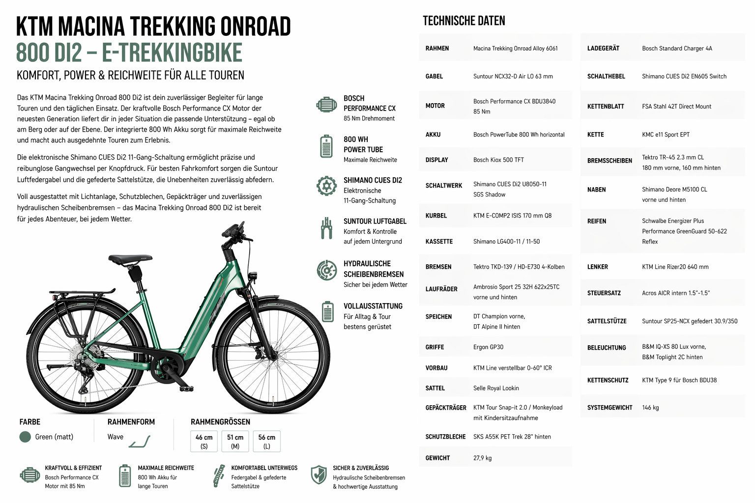 KTM E-Bike KTM Macina Trekking Onroad 800 Di2 E-Bike Bosch CX 800Wh