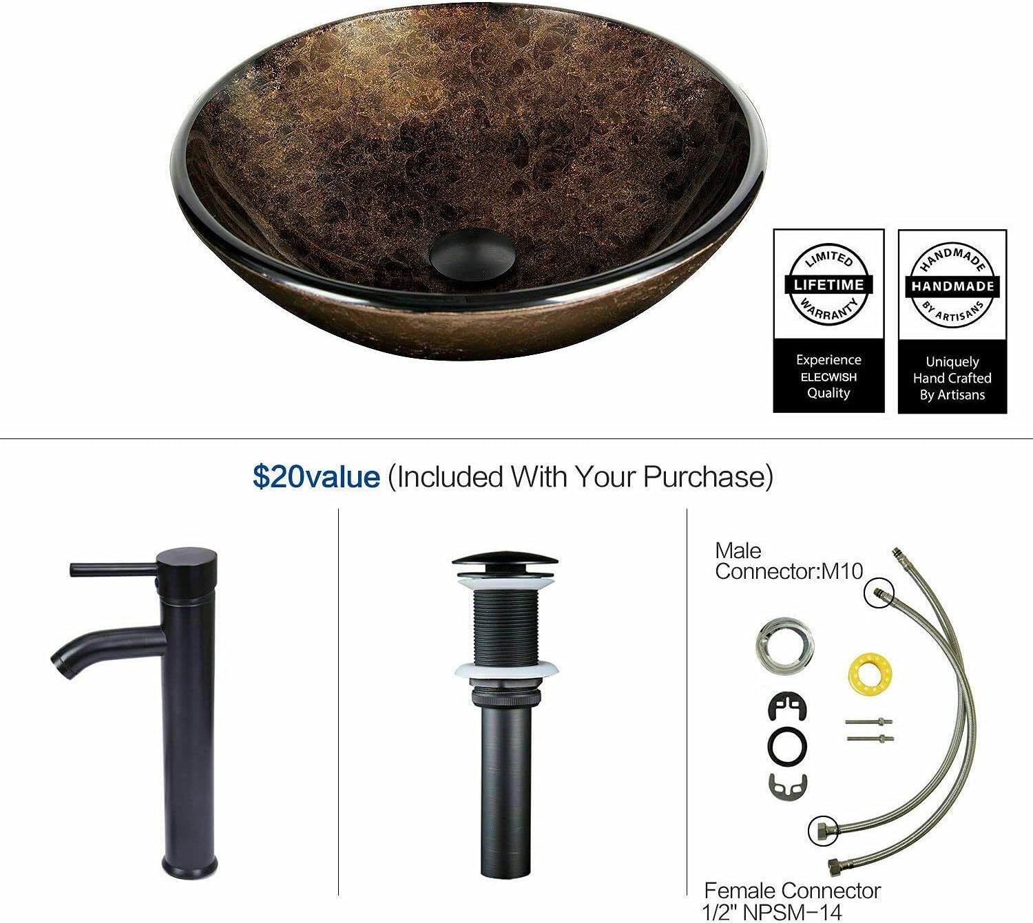 Puluomis Aufsatzwaschbecken Waschbecken Set mit Wasserhahn und Ablaufgarnit günstig online kaufen