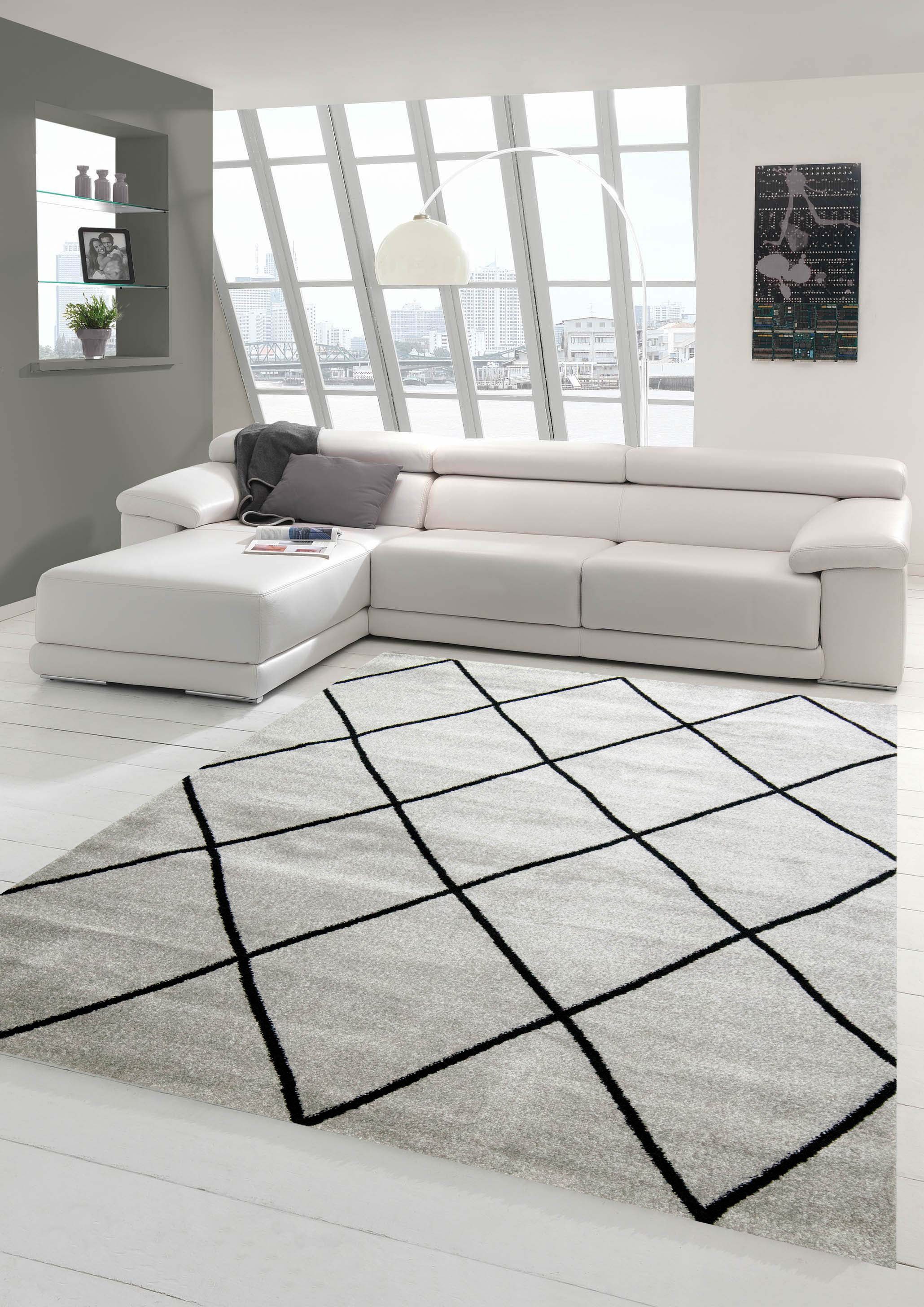 Teppich Teppich Skandinavischer Stil Wohnzimmer Rautenmuster - pflegeleicht - grau, Teppich-Traum, rechteckig, Höhe: 0.9 mm