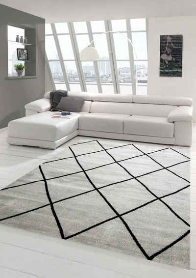 Teppich Teppich Skandinavischer Stil Wohnzimmer Rautenmuster - pflegeleicht - grau, Teppich-Traum, rechteckig, Höhe: 0.9 mm