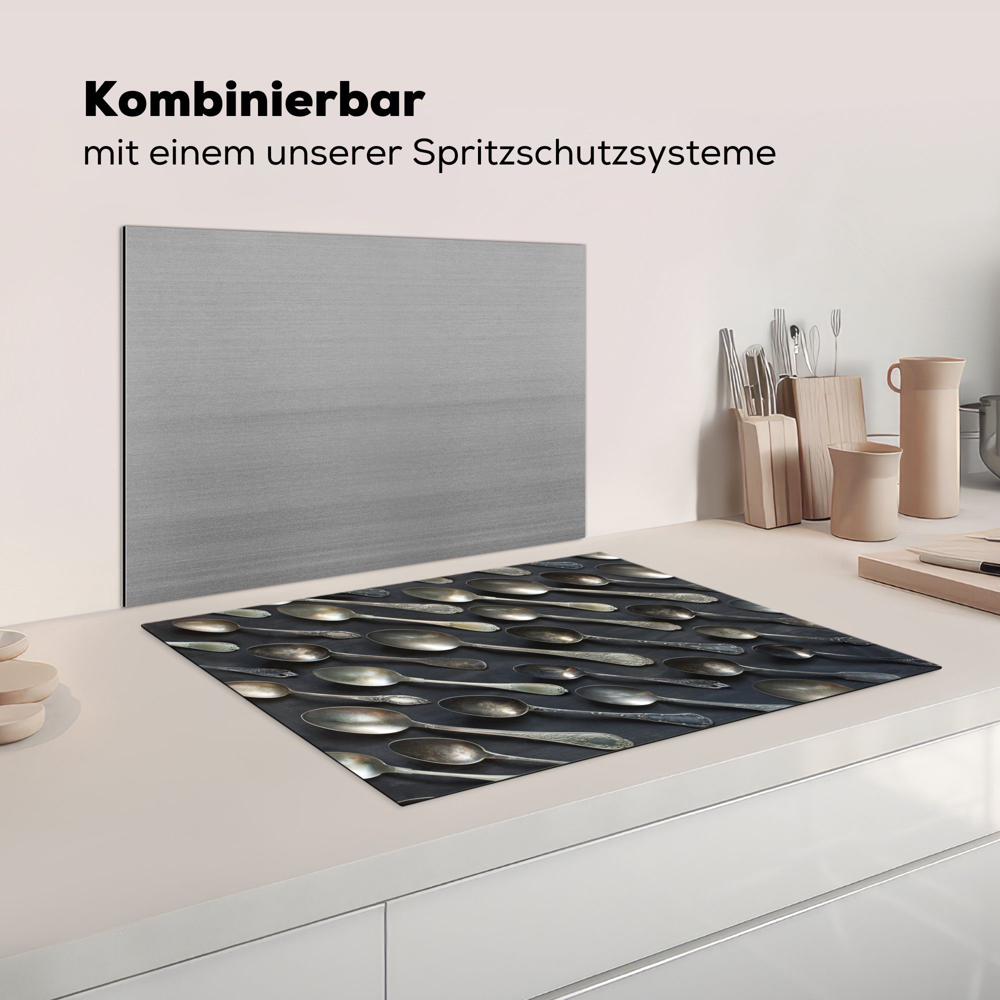 Vinyl, tlg), MuchoWow Induktionskochfeld (1 Metalllöffel, cm, Herdblende-/Abdeckplatte leere Ceranfeldabdeckung Schutz die für 71x52 küche, Alte,