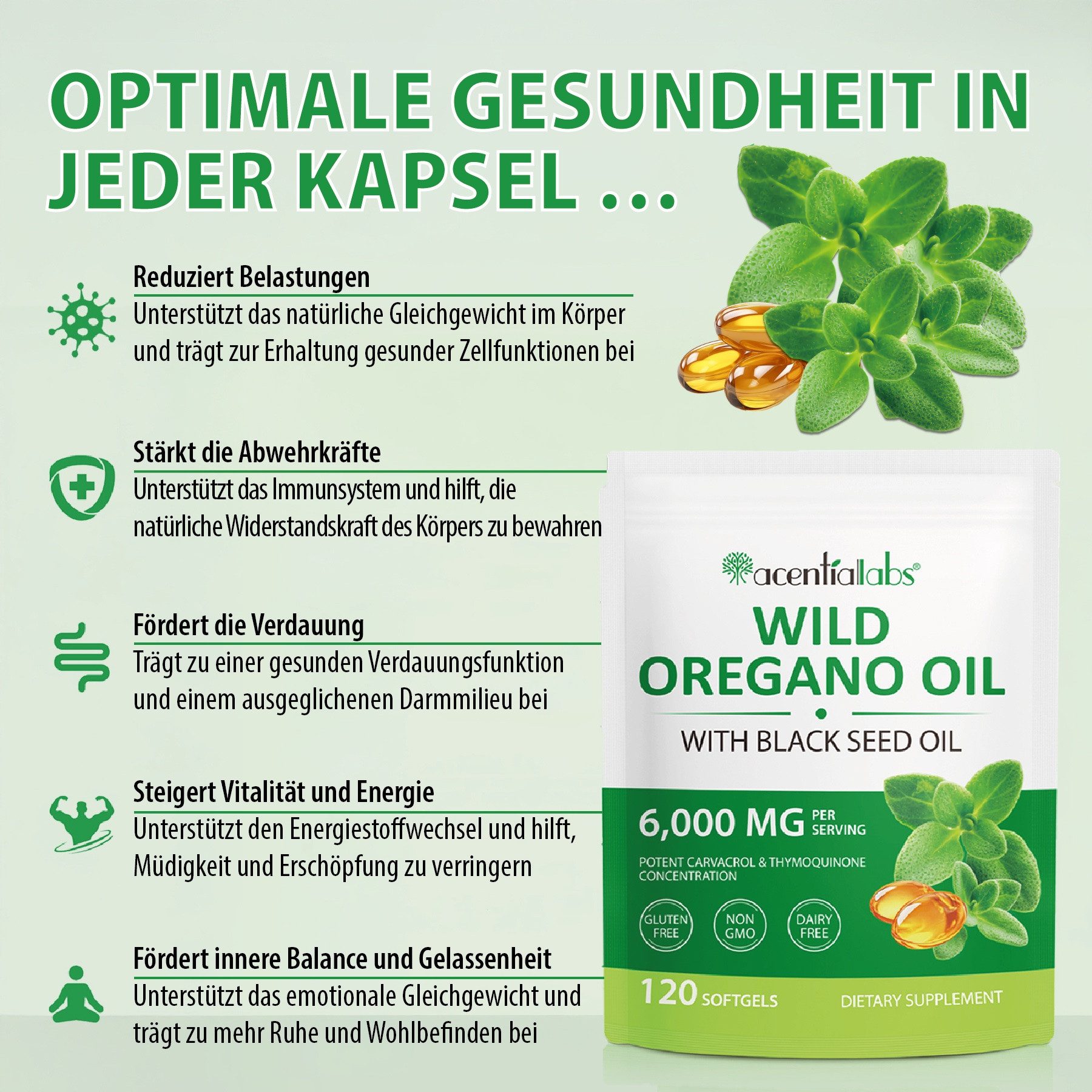 P-Beauty Cosmetic Accessories Oregano Öl 120 Softgels Kapseln 6000 mg 300mg Schwarzkümmelöl Softgels, 120 er, Ergänzungsmittel / Nahrungsergänzungskapseln, Oregano Öl, Kapseln