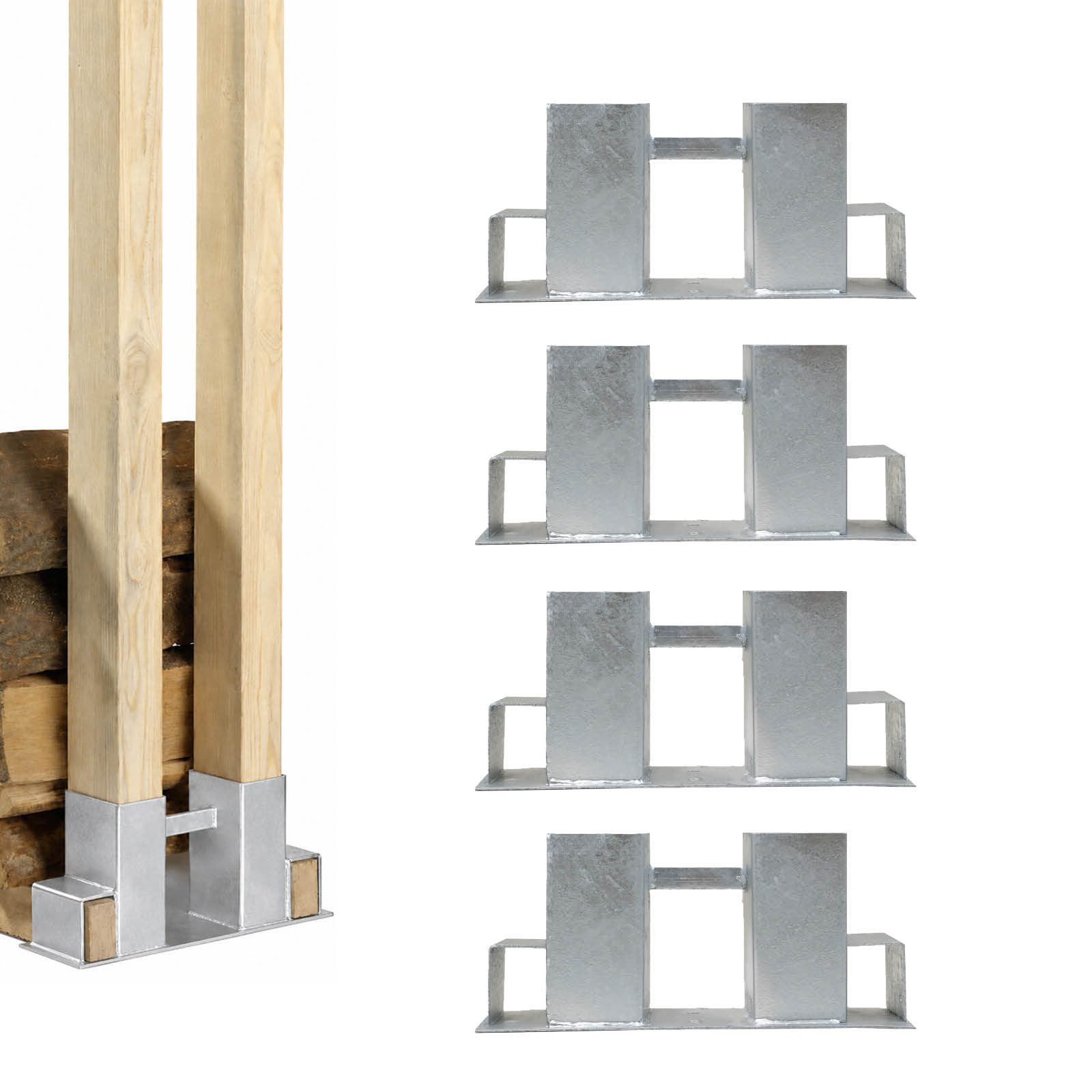TRUTZHOLM Kaminholzregal Holzstapelhilfe Stapelhilfe Holzstapelhalter Kaminholzregal 4 Stück, BxTxH:10x34x15 cm, (4er Set, 4-St), Geeignet für Kanthölzer 70x70 mm (senkrecht) und 40x60 mm (waagerecht)