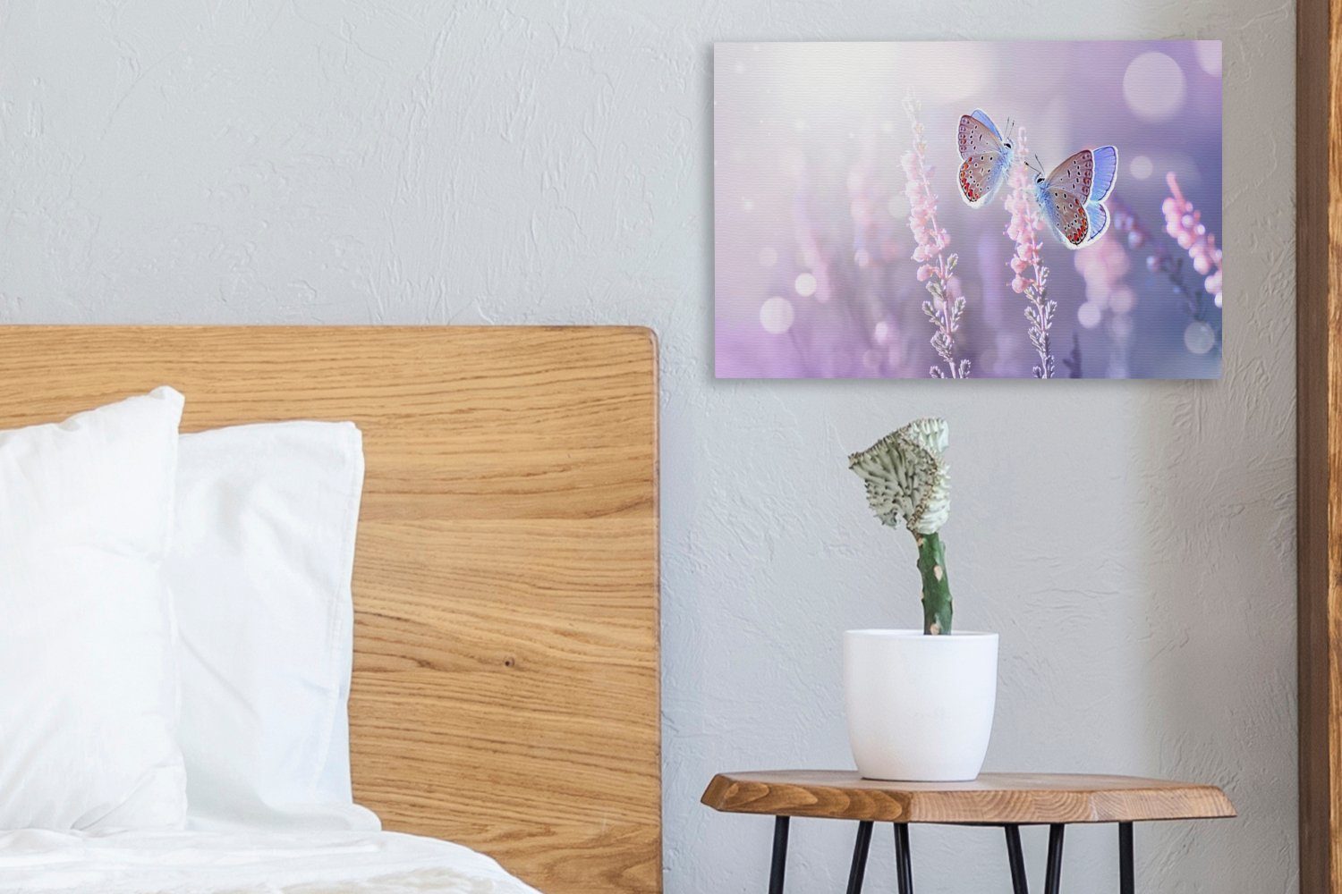 Lila, 30x20 Wandbild Wanddeko, Schmetterling Leinwandbilder, St), Blumen Aufhängefertig, Lavendel - (1 - Leinwandbild - cm OneMillionCanvasses®
