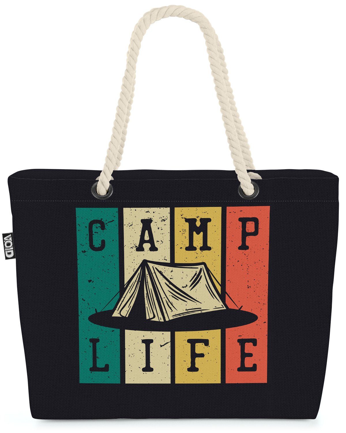 VOID Strandtasche (1-tlg), Camp Life weiss Camping gelb Camper zelt urlaub Ausflug van Zelten au