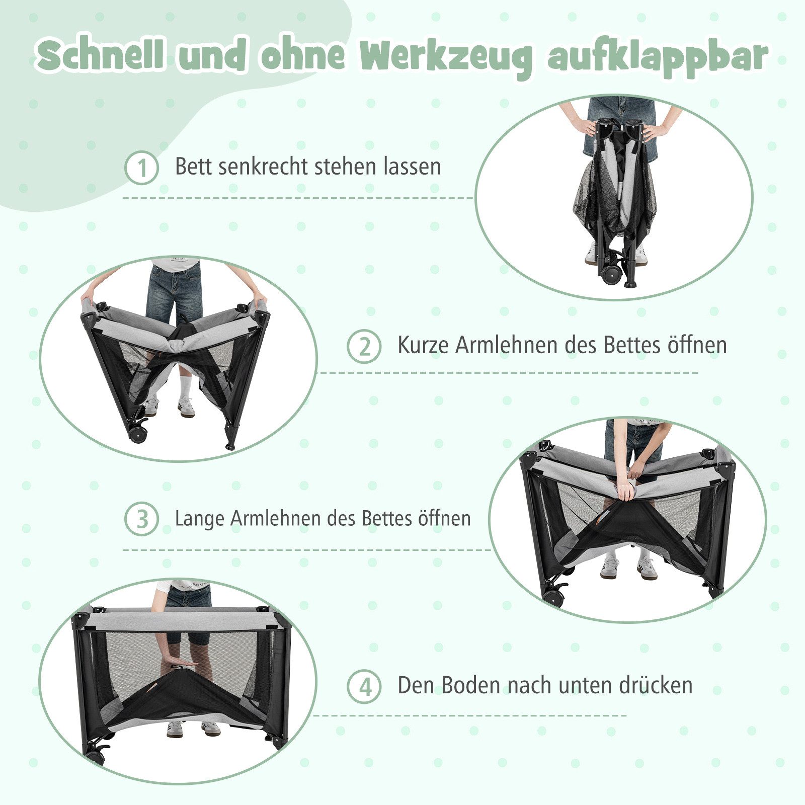 COSTWAY Baby-Reisebett, mit Matratze & Wickeltisch, 110 x 78 x 78 cm