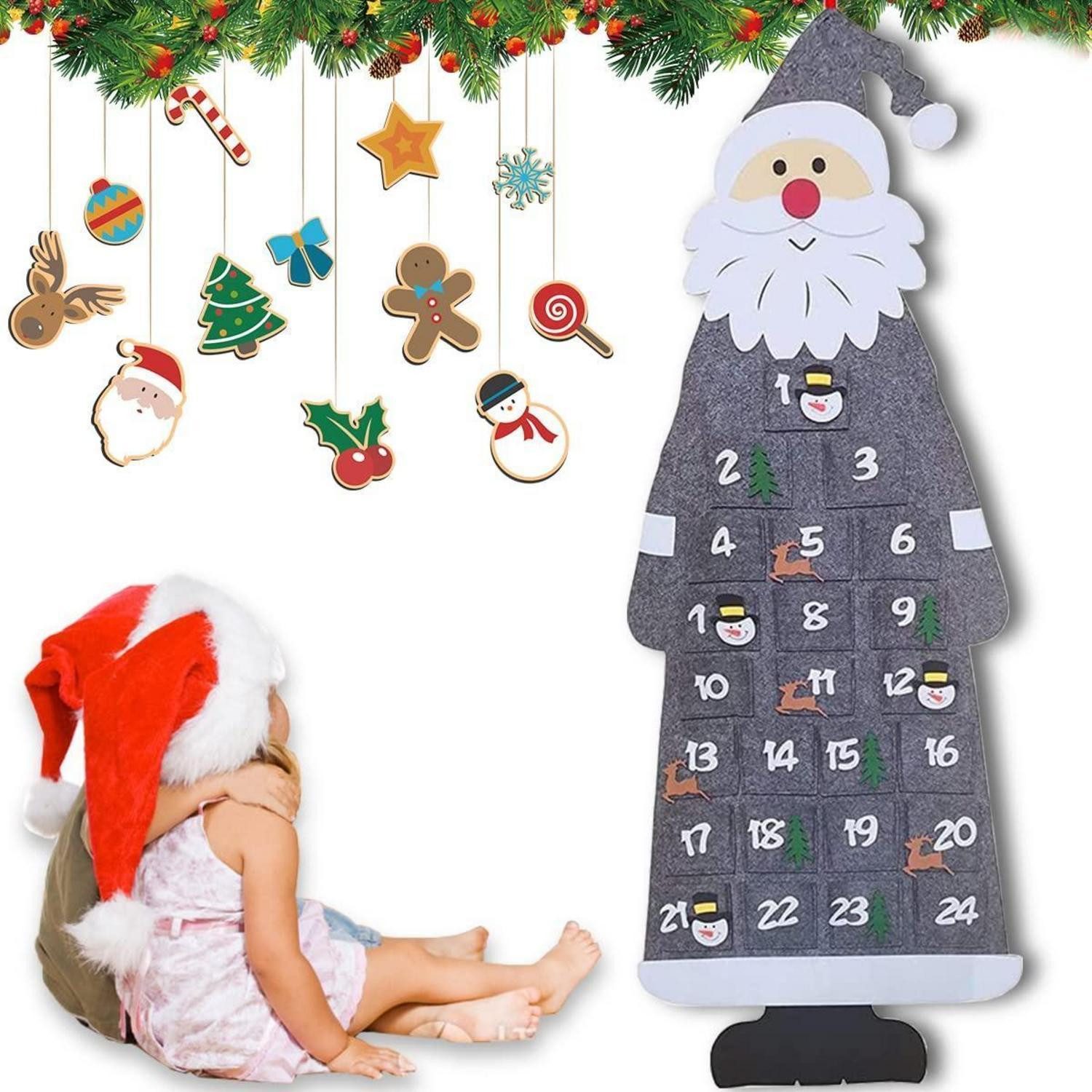 LuxusKollektion befüllbarer Adventskalender Adventskalender Filz Santa 24 Tage Countdown