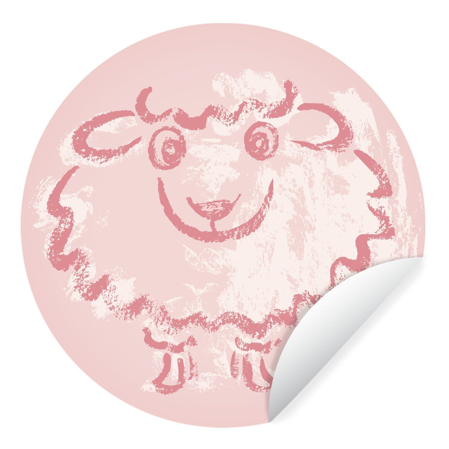 MuchoWow Wandsticker Eine Illustration eines Schafes in Rosa (1 St), Tapetenkreis für Kinderzimmer, Tapetenaufkleber, Rund, Wohnzimmer