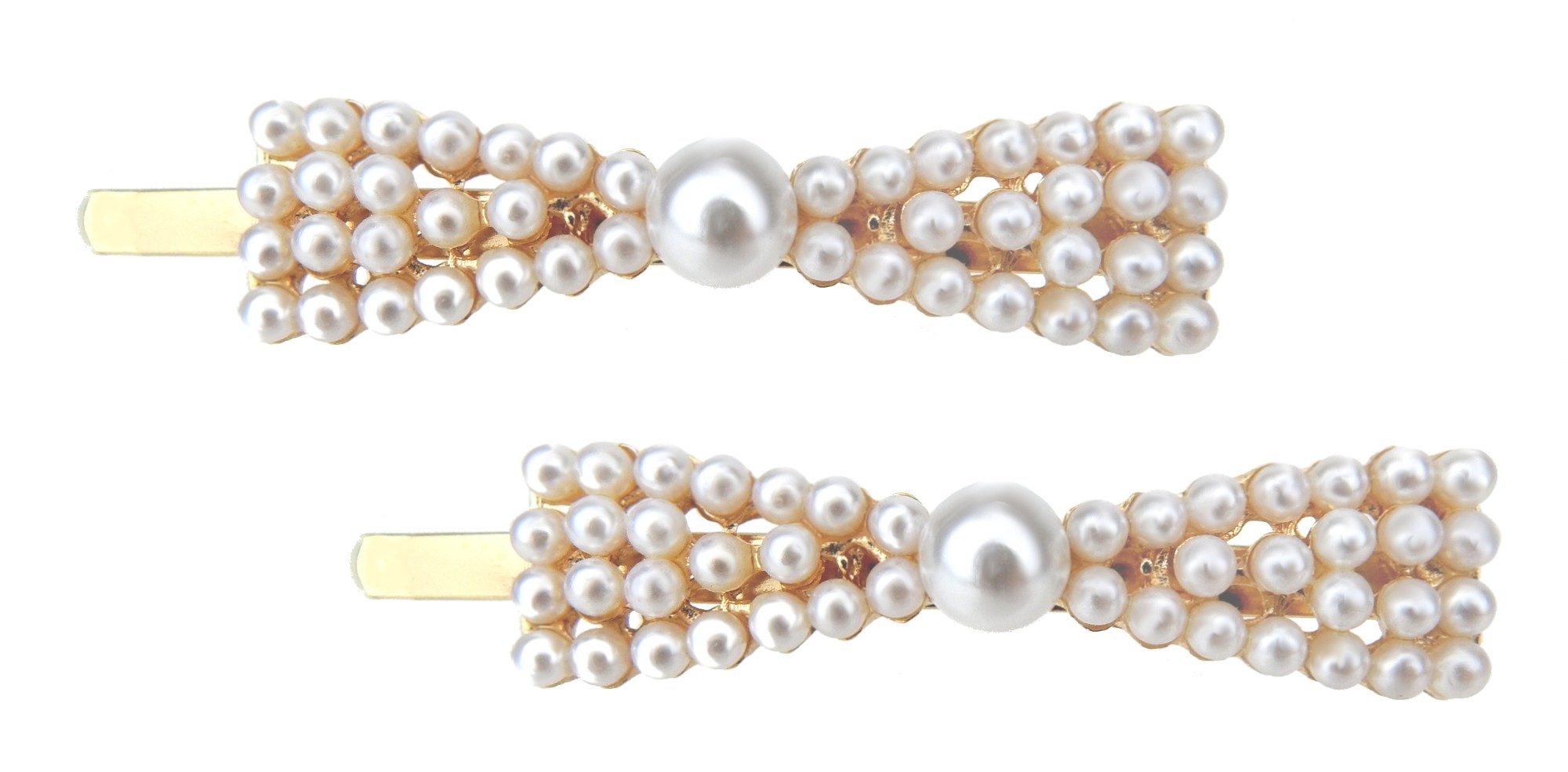 Ella Jonte Haarspange, Schleifen-Design mit Perlen, gold/weiß, elegant & retro