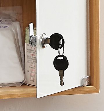 Zedelmaier Medizinschrank Medikamentenschrank aus Bambus mit verstellbare Einlegeböden (NHYX3001BM) Satinierte Tür aus gehärtetem Glas, 2 Schlüssel für Badezimmer, Büros