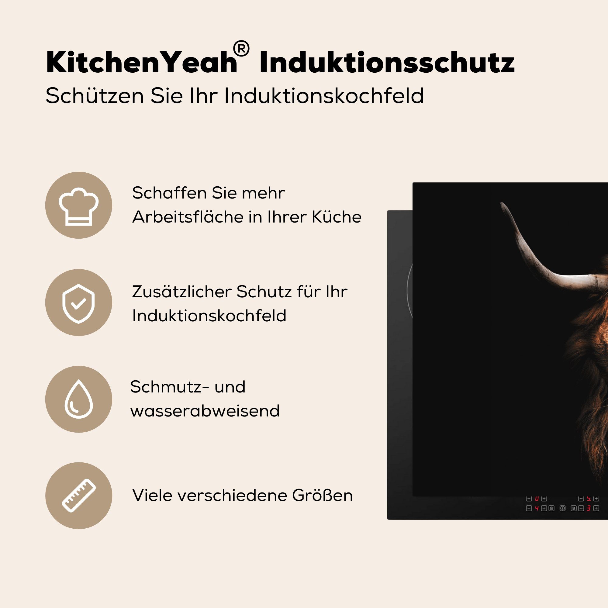 MuchoWow Herdblende-/Abdeckplatte für die Löwe (1 - Horn tlg), Schwarz, - Ceranfeldabdeckung Vinyl, Induktionskochfeld Schutz cm, küche, 81x52