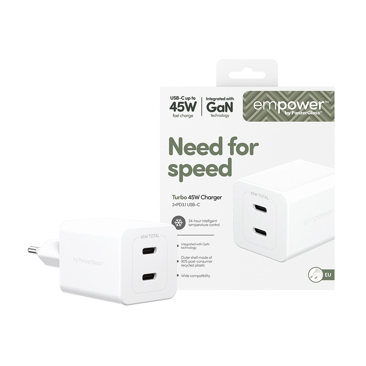 empower by PanzerGlass Turbo 45 W Charger 2x USB-C EU-Plug USB-Ladegerät