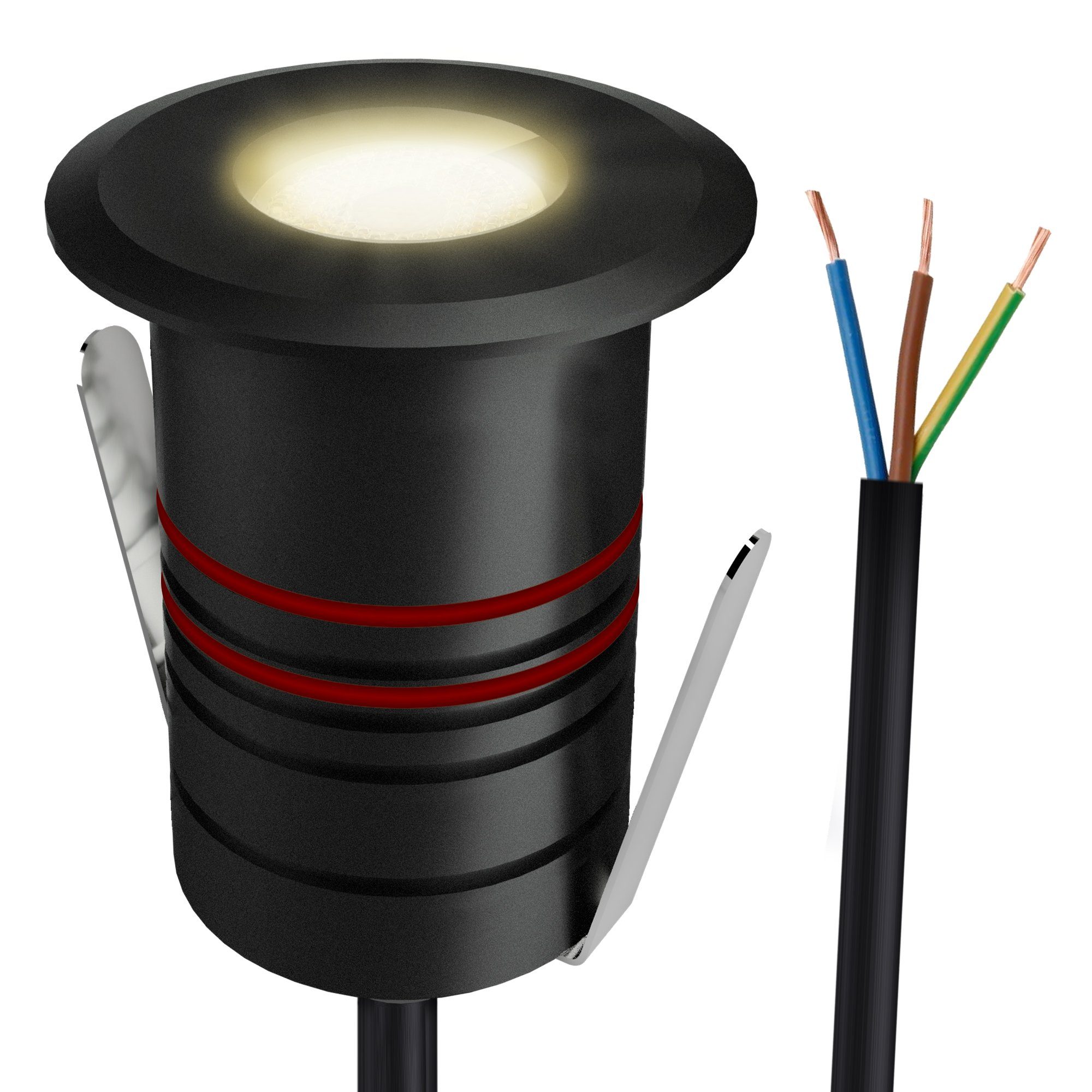 IP67 LED 230V Mini JAVO Gartenstrahler schwarz Bodeneinbaustrahler warmweiß, Außen für Warmweiß SSC-LUXon LED