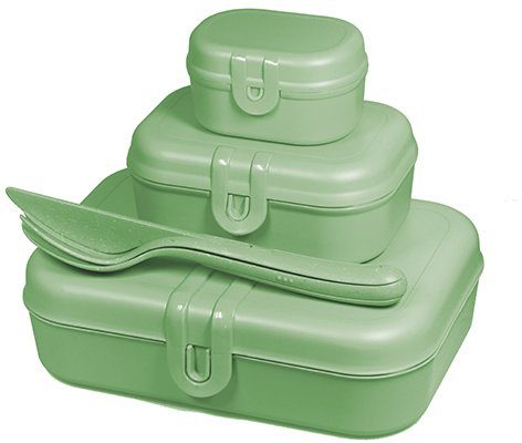 KOZIOL Lunchbox, Kunststoff, (Set, 6-tlg., 3 Lunchboxen +1 Besteckset bestehend aus 1x Messer,1x Gabel, 1x Löffel), biozirkulärem Material,spülmaschinengeeignet,melaminfrei,recycelbar