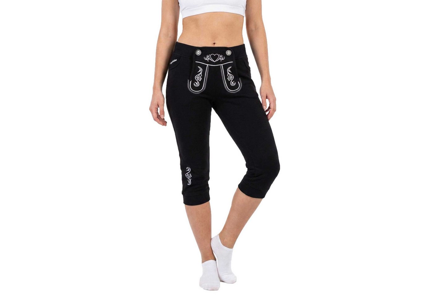 Steigenhöfer Manufaktur Lederhose Damen Lookalike - Kniebund Jogginghose - Kordelzug im Lederhosen Look Kniebund Jogging Damen Shorts Tracht - Oktoberfest Damen Outfit