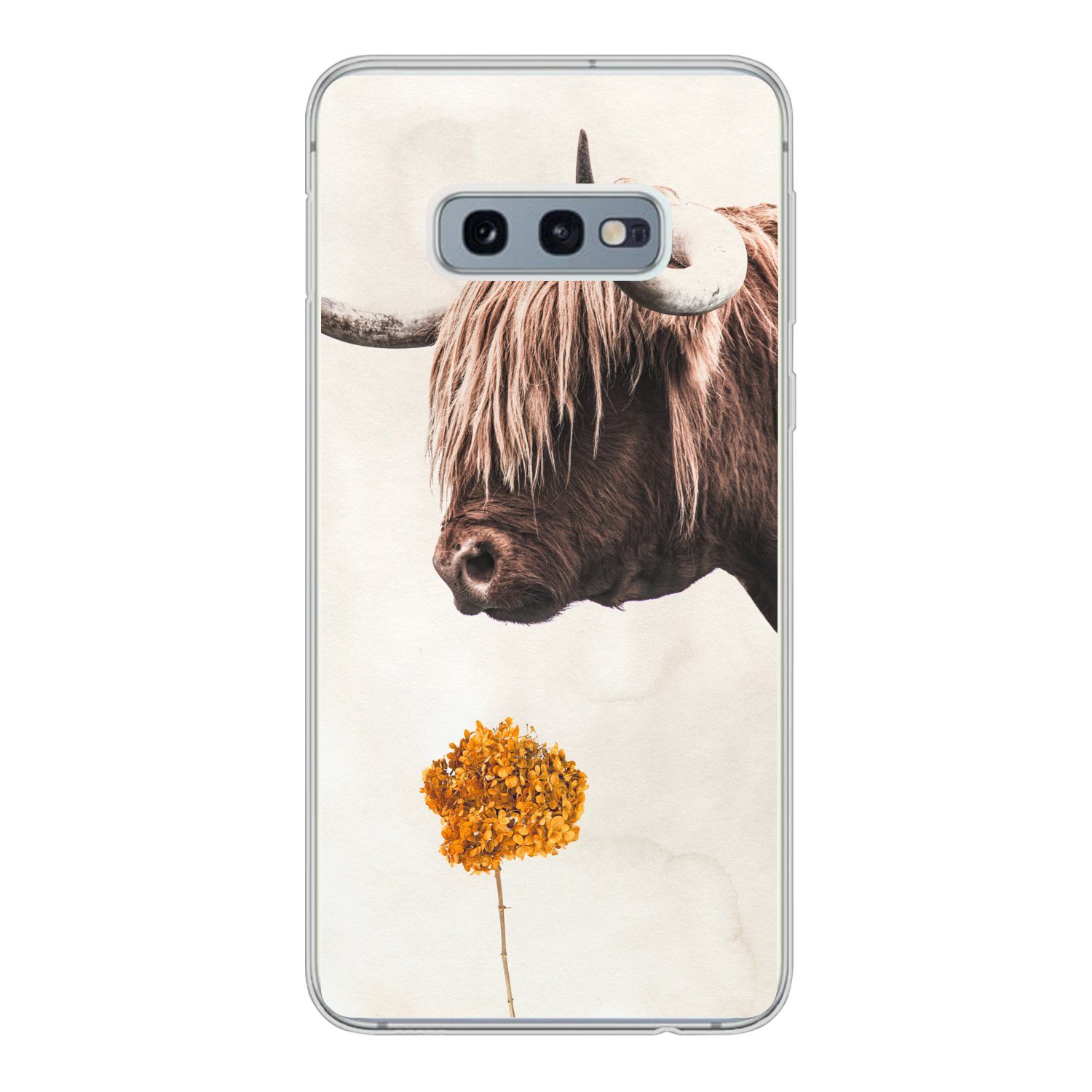 MuchoWow Handyhülle für Samsung Galaxy S10e Schottischer Highlander - Vintage - Blume, Phone Case, Silikon, Schutzhülle Dünn