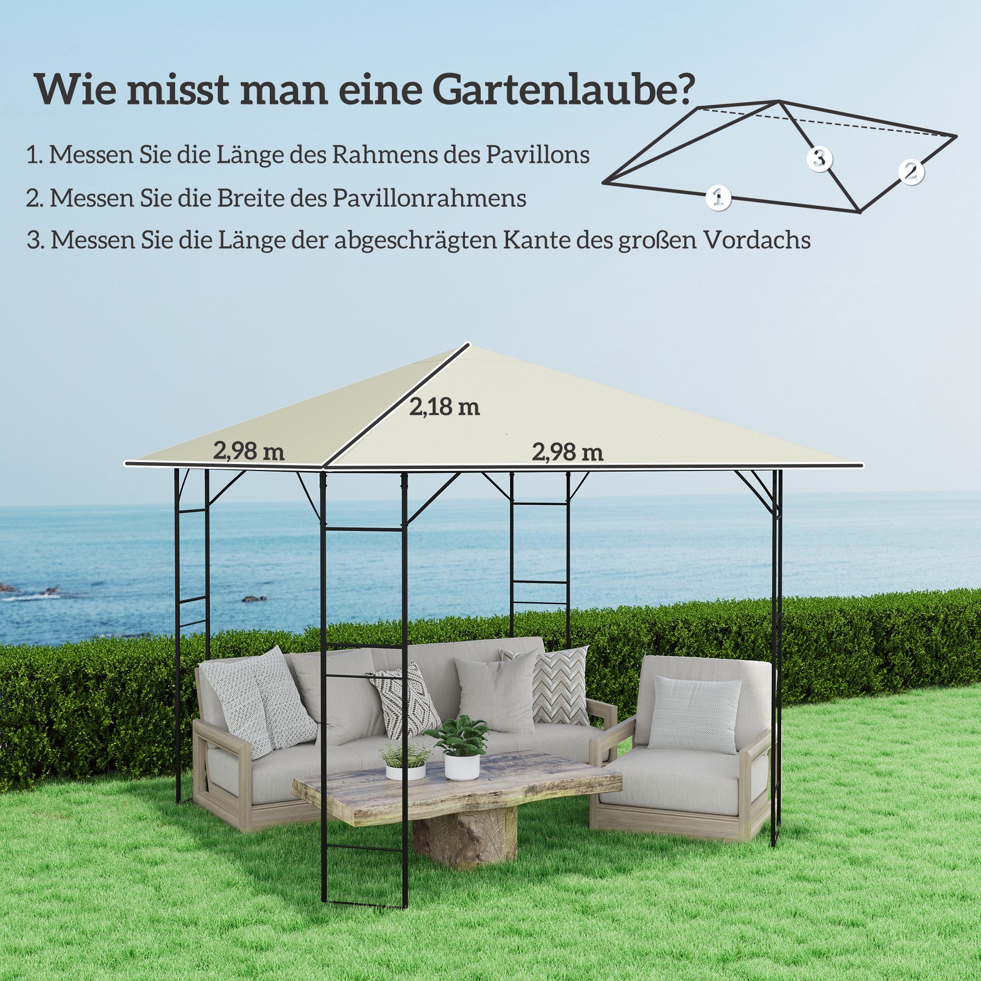 Outsunny Pavillon-Ersatzdach wasserabweisend, 370 g/m², 298.0 x 298.0 cm (Pavillondach, Ersatzbezug), Cremeweiß