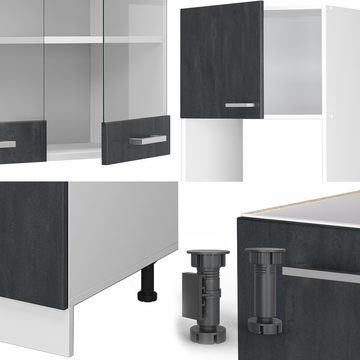 Livinity® Winkelküche R-Line, Schwarz Beton/Weiß, 237 x 247 cm AP Anthrazit