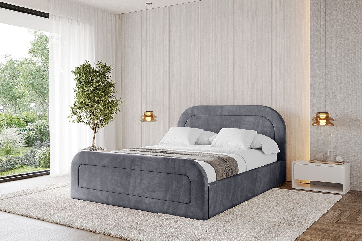 ALTDECOR Polsterbett LERAY-Z (Polsterbett mit Bettkasten und Lattenrost, Boxbett mit Matratze), Doppelbett mit Stauraum, Bett mit Kopfteil