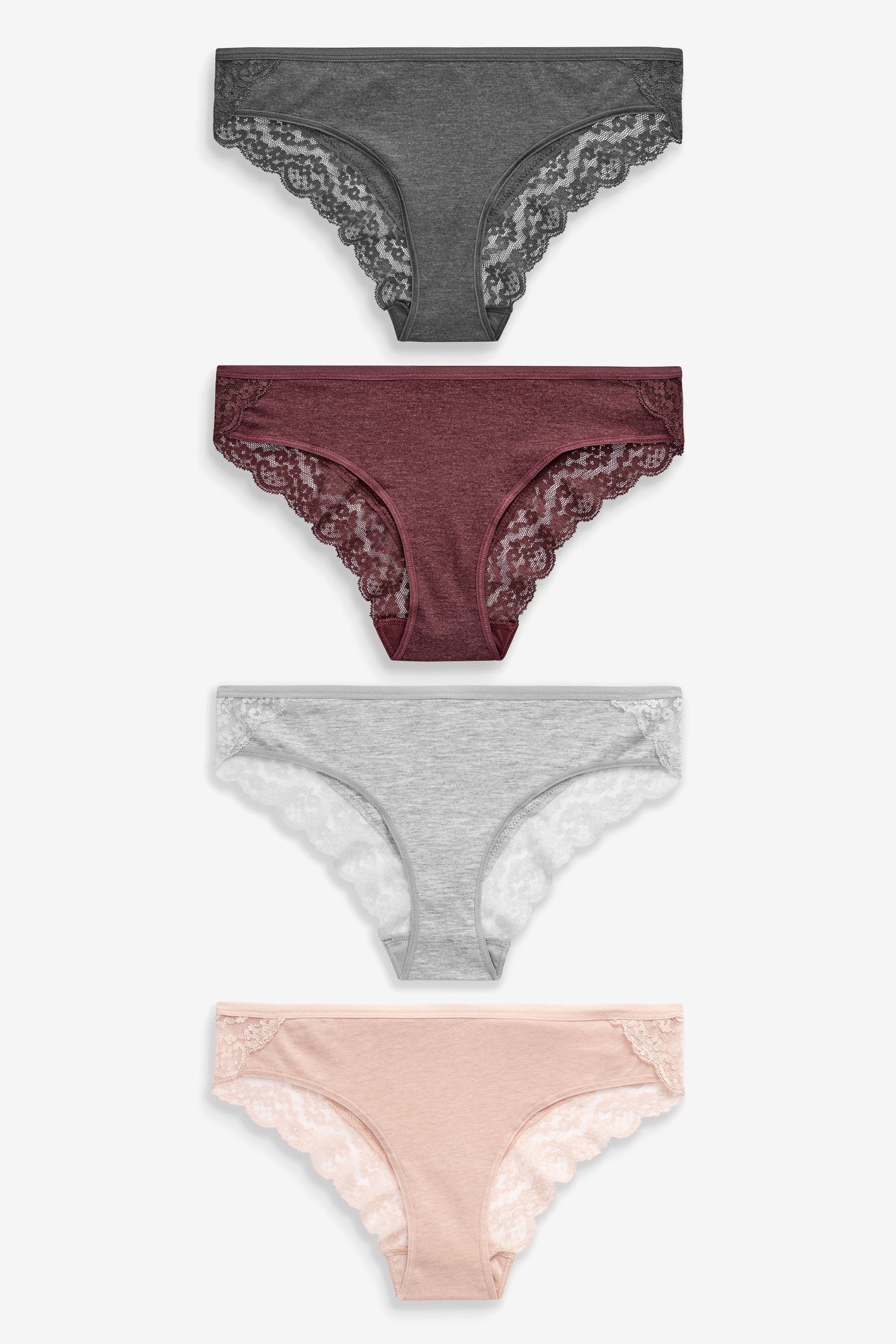 (4-St) mit Grey Bikinislip Slips Next Marl/Pink/Plum Baumwollgemisch Spitze, 4er-Pack aus