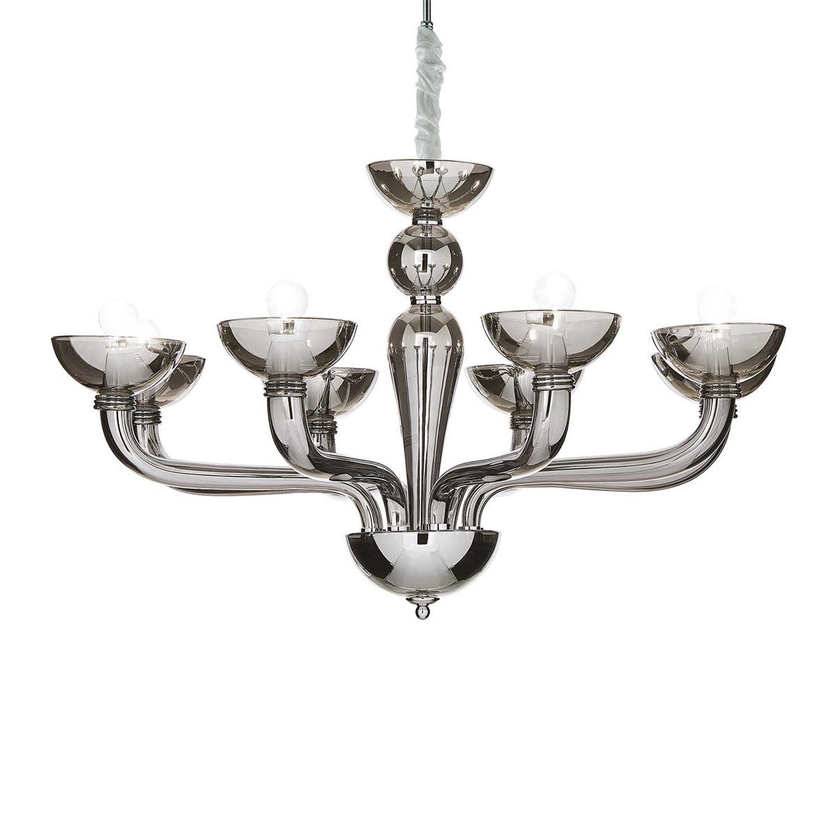 Ideal Lux Kronleuchter Casanova SP8 Glas Kronleuchter 8-flammig, Rauchglas, LED wechselbar