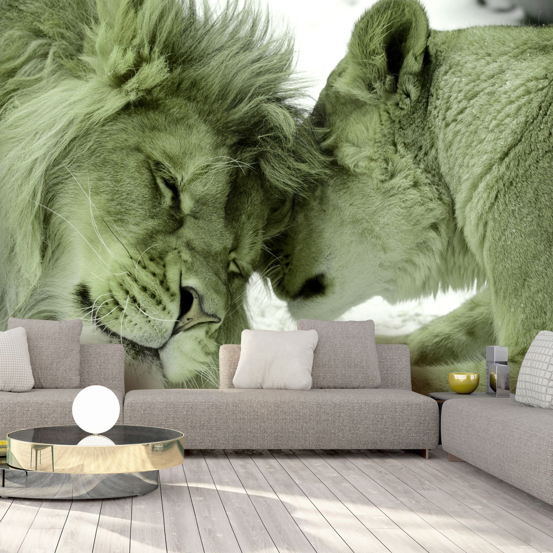 KUNSTLOFT Vliestapete Lion Tenderness (Green) 0.98x0.7 m, matt, lichtbeständige Design Tapete