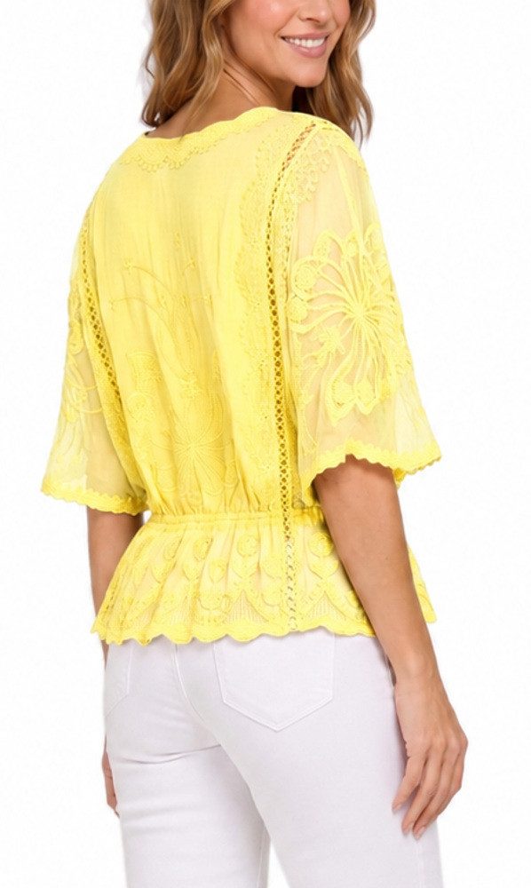 dy_mode Spitzenbluse Damen Sommerbluse mit Spitze Kurzarm Oberteil Einfarbig Transparent in Unifarbe, transparenten Ärmel
