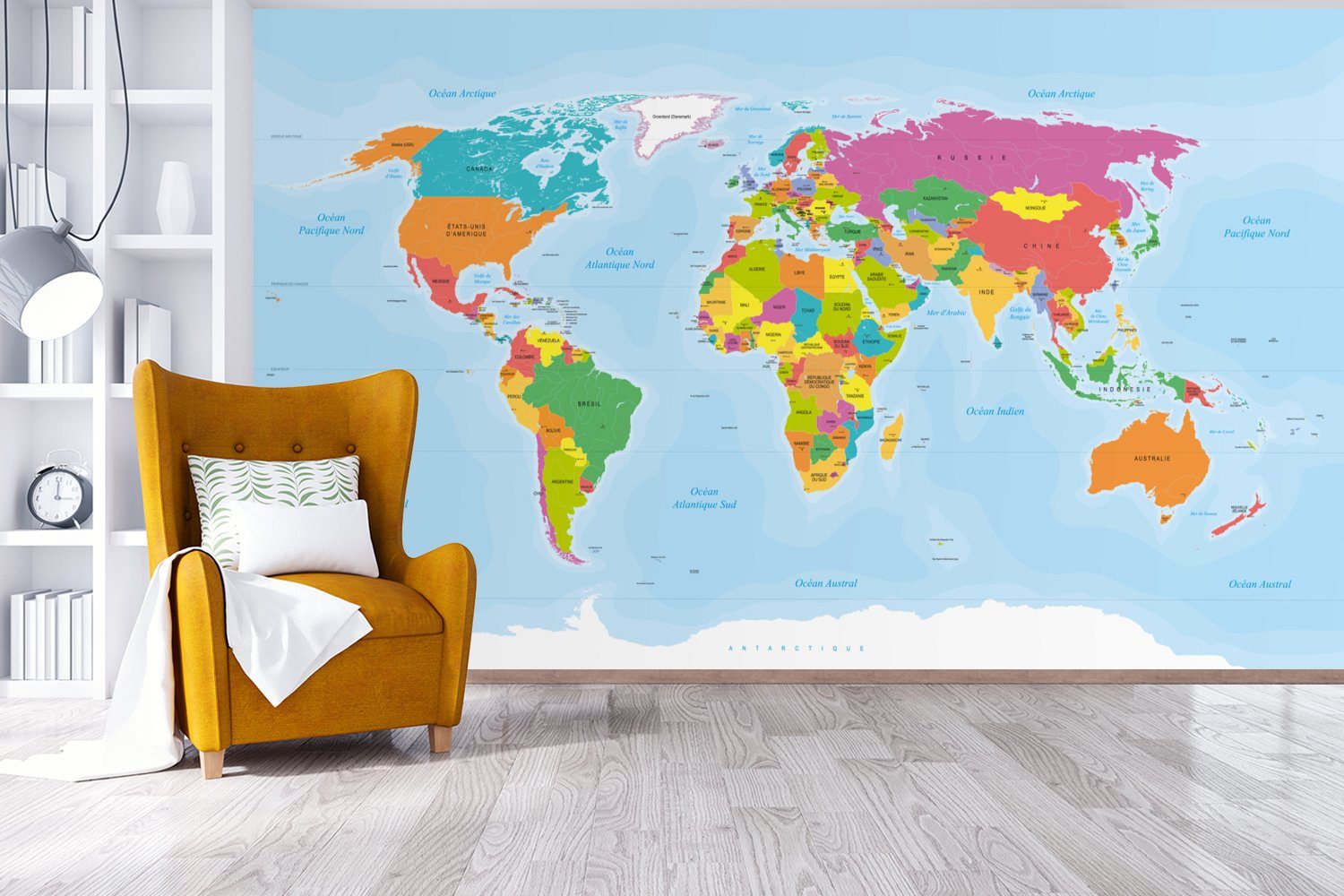 Französische Farben Weltkarte bedruckt, Wallpaper - Matt, Vinyl Fototapete Tapete Schlafzimmer, Kinderzimmer, MuchoWow Einfach, Wohnzimmer, St), für (8 -