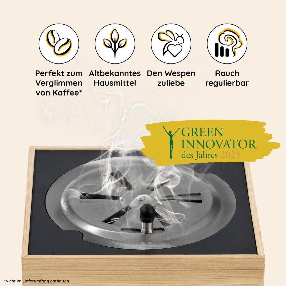 VapoWesp Räucherbox Räucherbox gegen Wespen und Mücken, Starter-Set oder Komplett-Set (6-tlg) Aromatisierter Kaffeerauch vertreibt Insekten auf natürliche Art – Bild 4 von 5