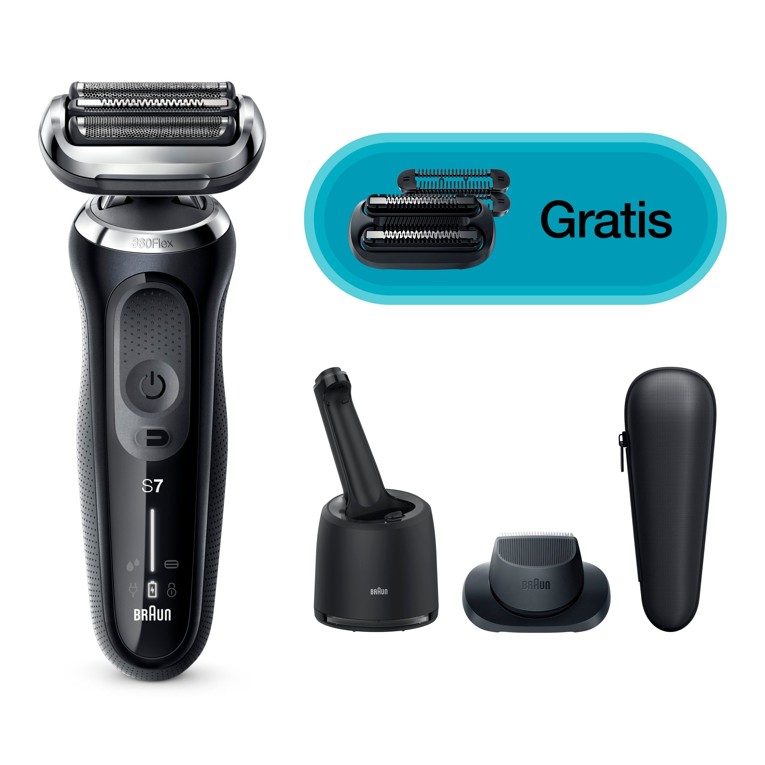 Braun Elektrorasierer Series 7 70N7200cc, Reinigungsstation, Aufsätze 1, mit Gratis Aufsatz