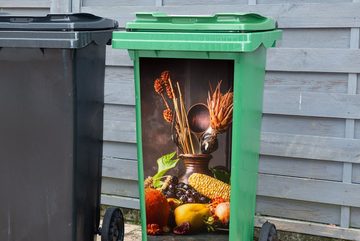 MuchoWow Wandsticker Gemüse - Obst - Rustikal - Tisch (1 St), Mülleimer-aufkleber, Mülltonne, Sticker, Container, Abfalbehälter