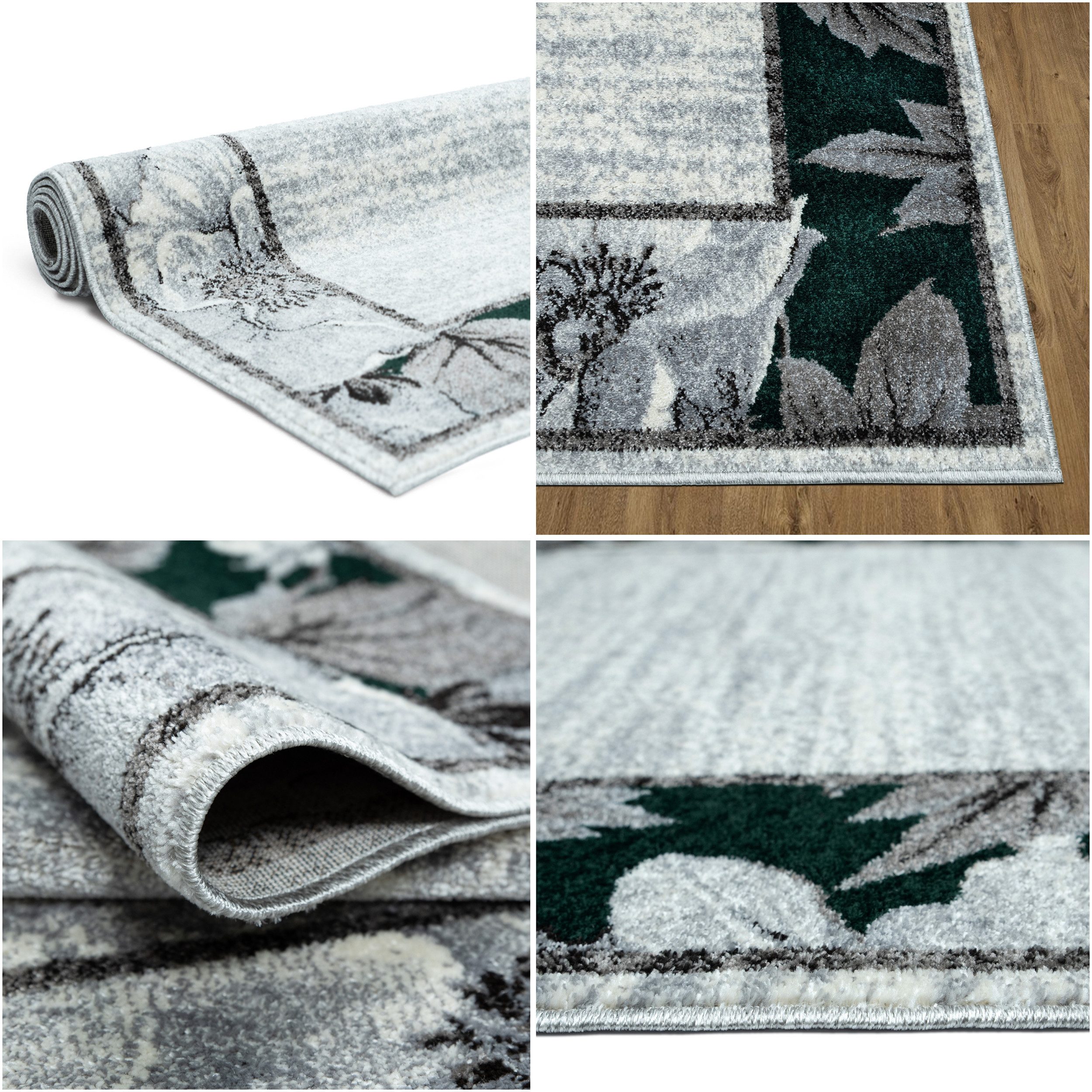 OTTO home Teppich Florent mit Rahmen, Blumen Design, rechteckig, Höhe: 9 mm, Floral, detailreiche Blüten, meliert, elegant, Wohnzimmer
