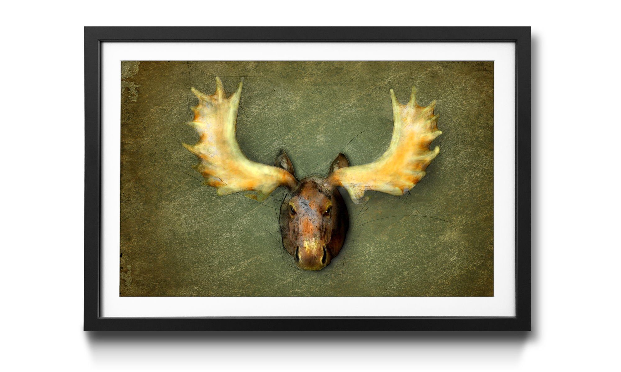 WandbilderXXL Bild mit Rahmen The Elk, Tierschädel, Wandbild, in 4 Größen erhältlich