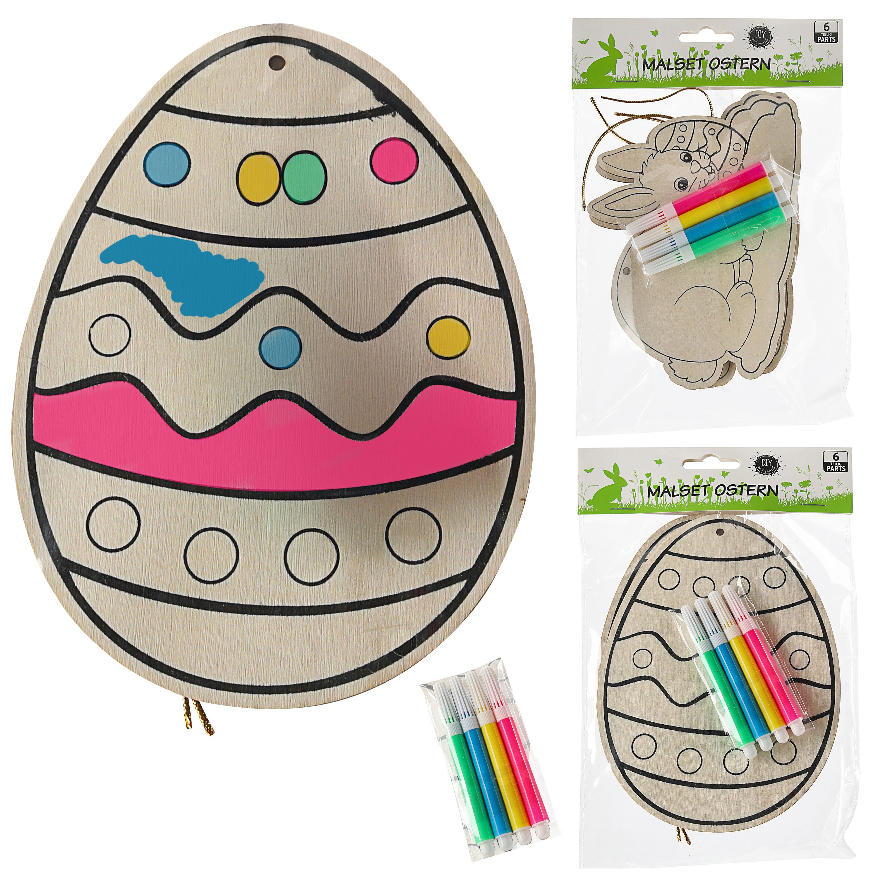 CEPEWA Kreativset DIY Oster Malset 2er Set Osterhase Osterei 12x16cm Sperrholz Stifte