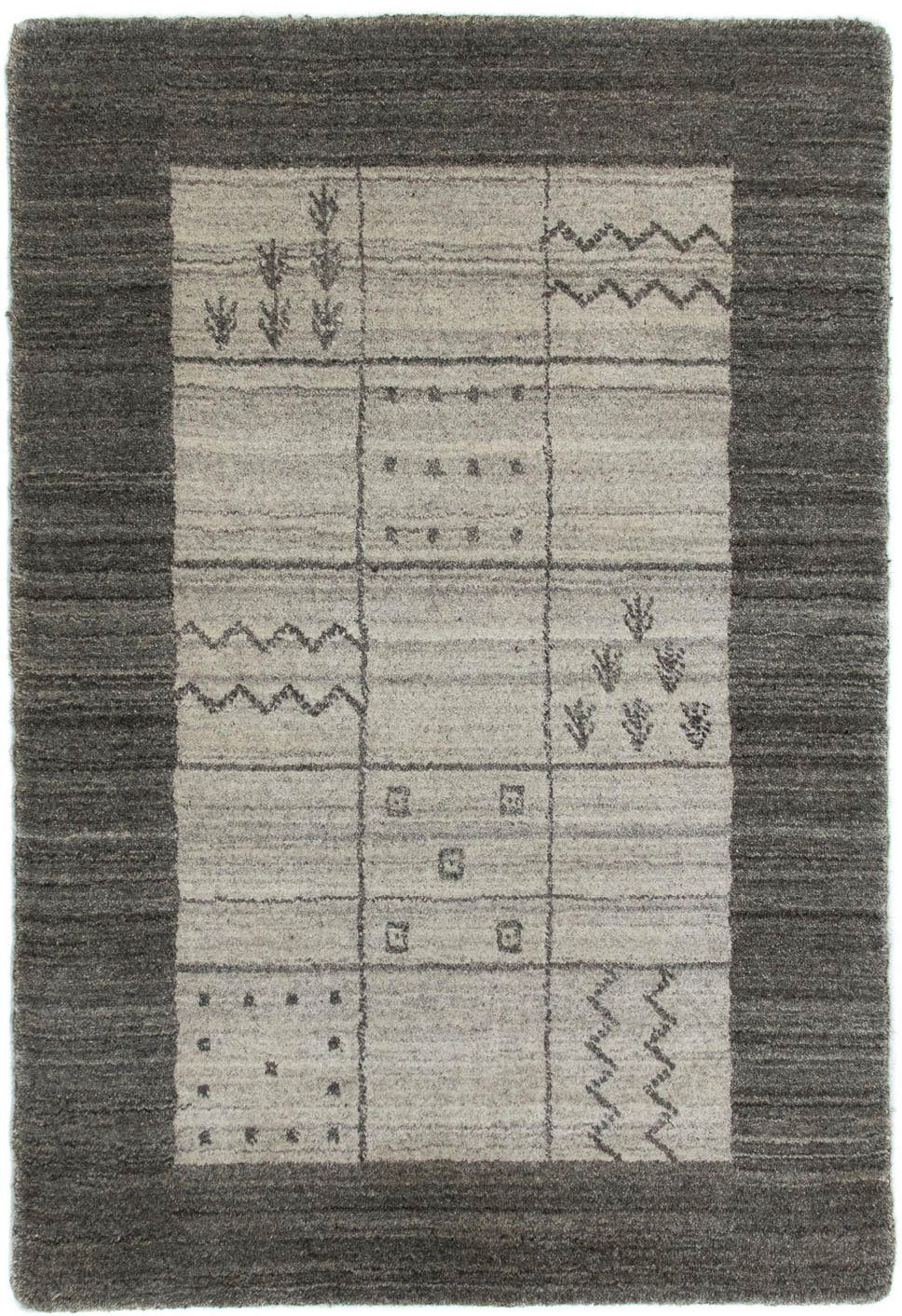Wollteppich Gabbeh - Loribaft Perser - 90 x 60 cm - hellgrau, morgenland, rechteckig, Höhe: 12 mm, Wohnzimmer, Handgeknüpft, Einzelstück mit Zertifikat
