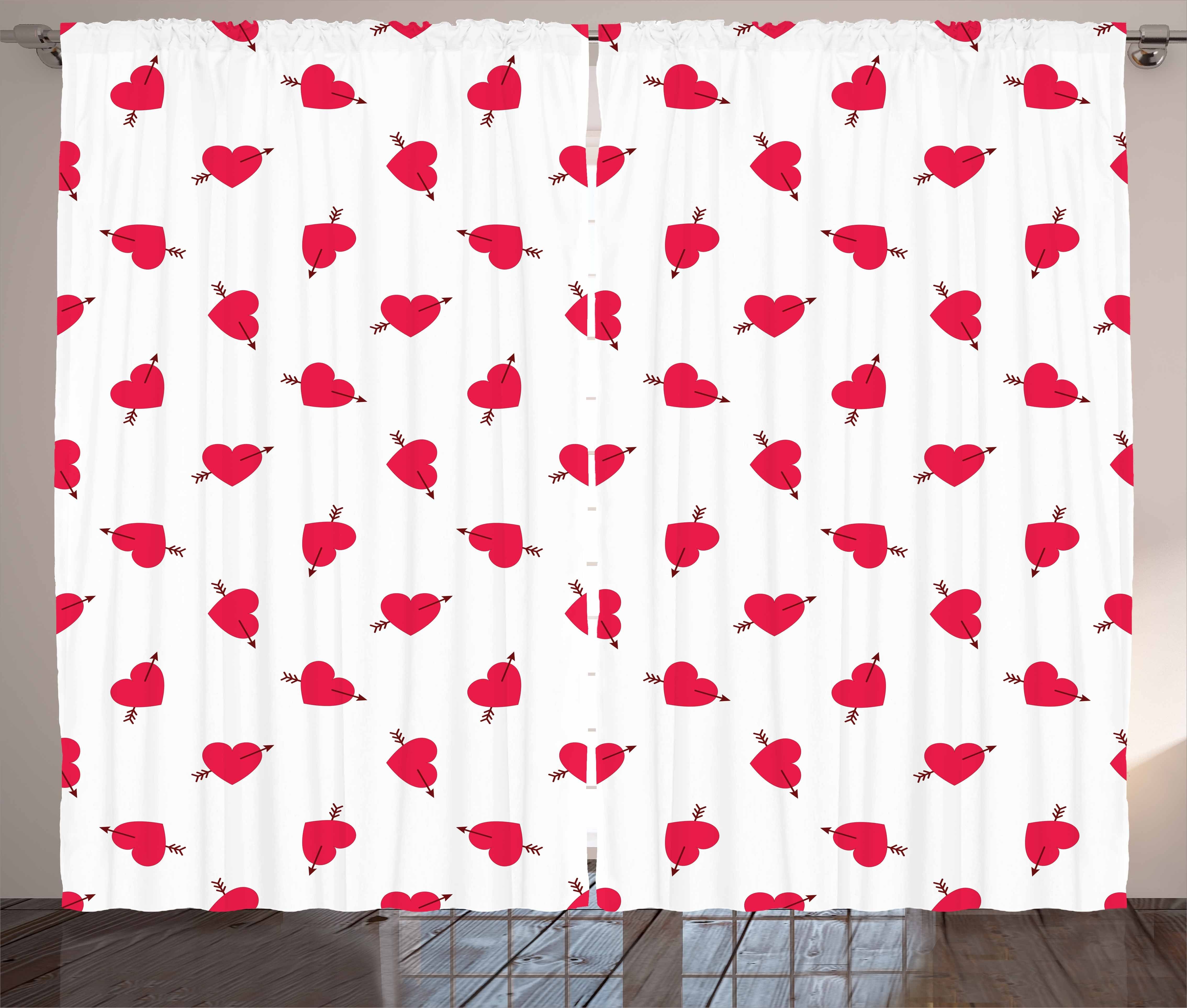 Gardine Schlafzimmer Kräuselband Vorhang mit Schlaufen und Haken, Abakuhaus, Valentines Cartoon Herz-Liebe