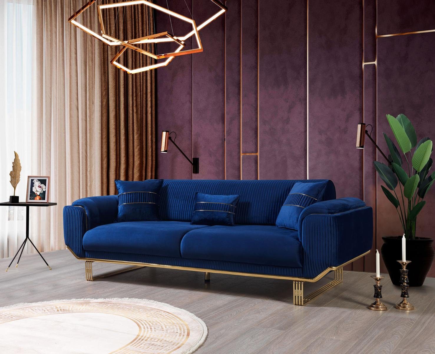 JVmoebel 3-Sitzer Luxus 3 Sitzer Sofa Wohnzimmer Blau Sofas Design Modern,  Made in Europe