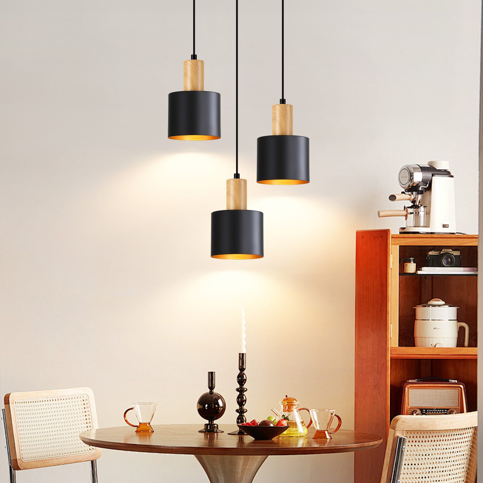 Nettlife Hängeleuchte Schwarz Vintage 1/2/3 Flammig Esstisch E27 Pendelleuchte, Höhenverstellbar, LED wechselbar, Metall Pendelleuchte Essbereich Hängelampe