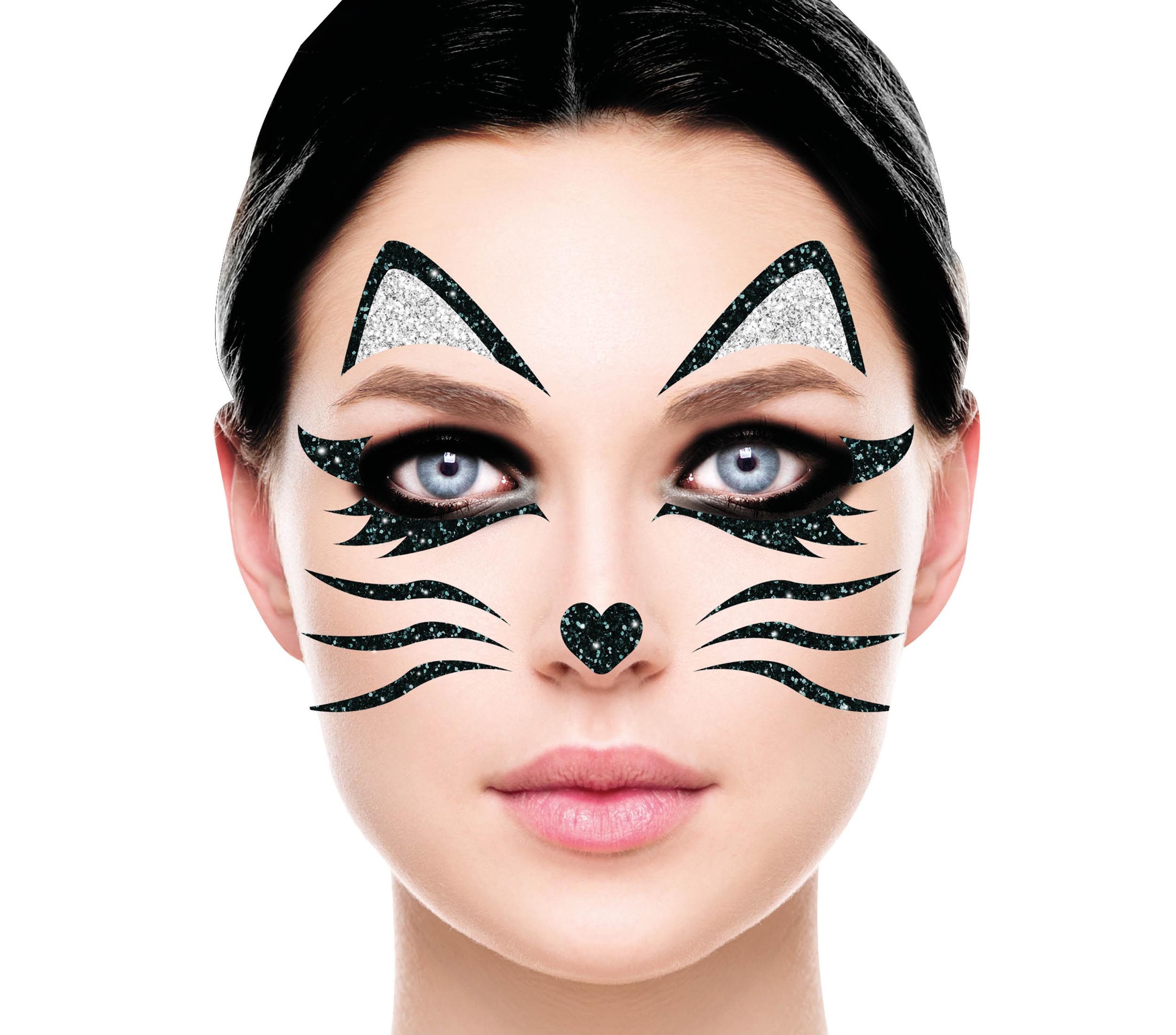 Fiestas Guirca Kostüm, Katze Fledermaus Gesicht Aufkleber Schminke Glitter Halloween Party Ko