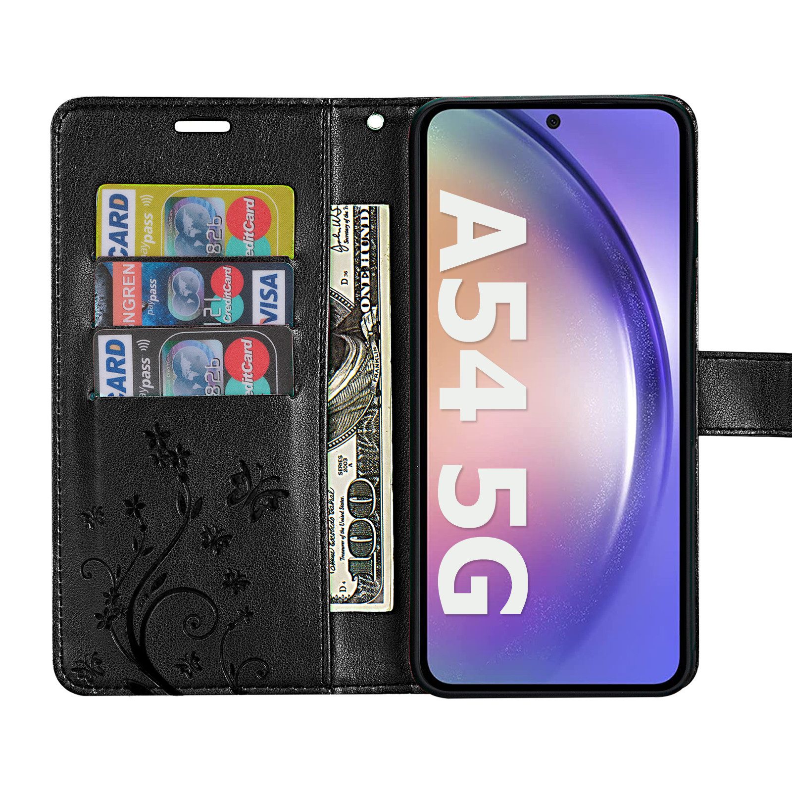 betterfon Handyhülle Handytasche für Samsung Galaxy A54 5G Klapphülle, Bookstyle-Hülle: Magnetverschluss 3 Kartenfächer & Standfunktion