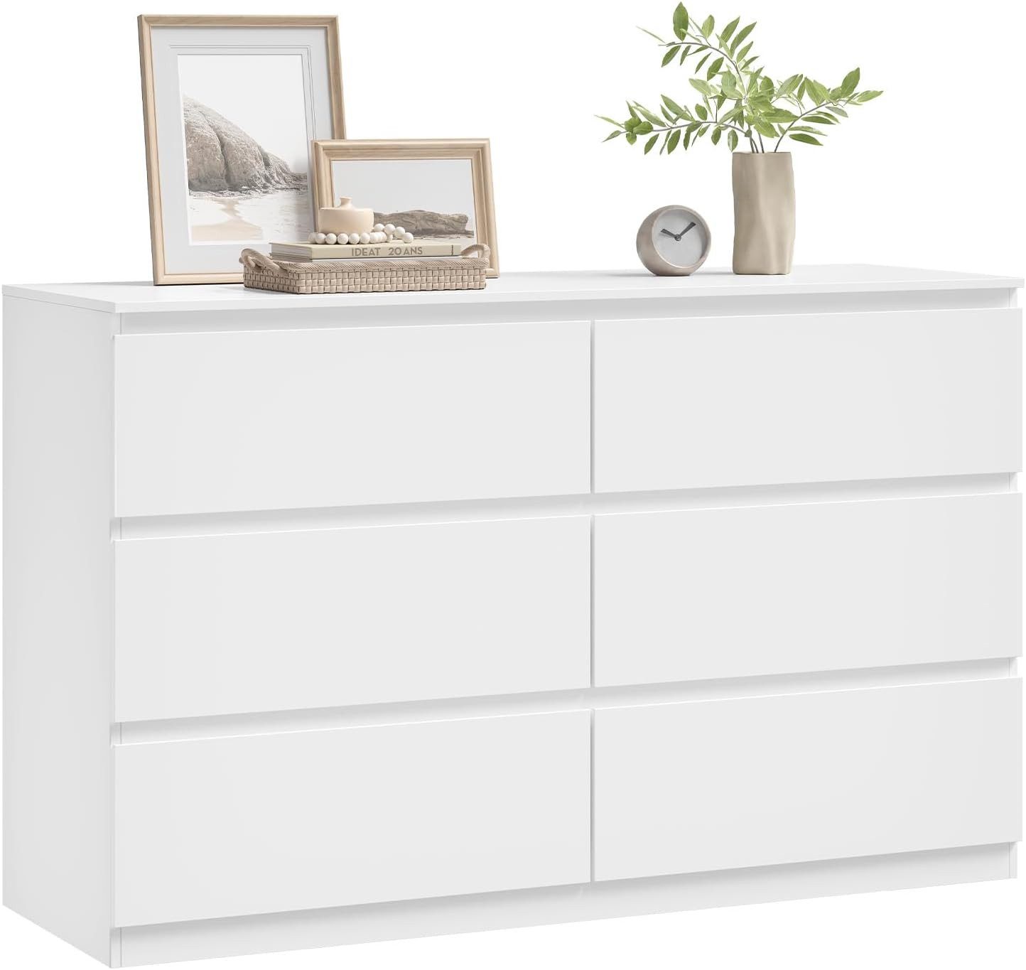 Woltu Kommode (1 St), mit 6 Schubladen, Schubladenschrank, 120 x 40 x 75 cm, weiß