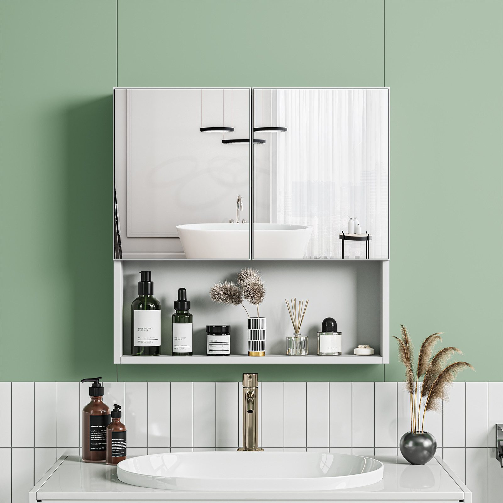 Dripex Spiegelschrank Badezimmerschrank mit Spiegel Badschrank mit verstellbarem Einlegeboden