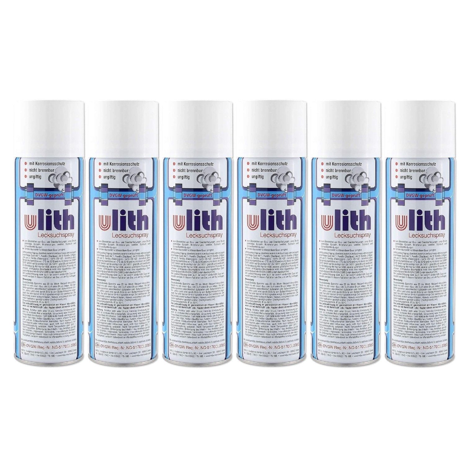 6x Lecksuchspray 400ml – DVGW-geprüftes Leckfinder Spray Reinigungsspray