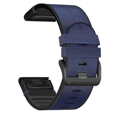 Wigento Smartwatch-Armband Für Garmin Fenix 6 / 6 Pro Kunstleder / Silikon Armband-Schutz Watch Uhr Dunkelblau Ersatz Arm Band