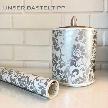 AS4HOME Möbelfolie Möbelfolie selbstklebend Ornamente Silber Grau, Muster: Schnörkelmuster